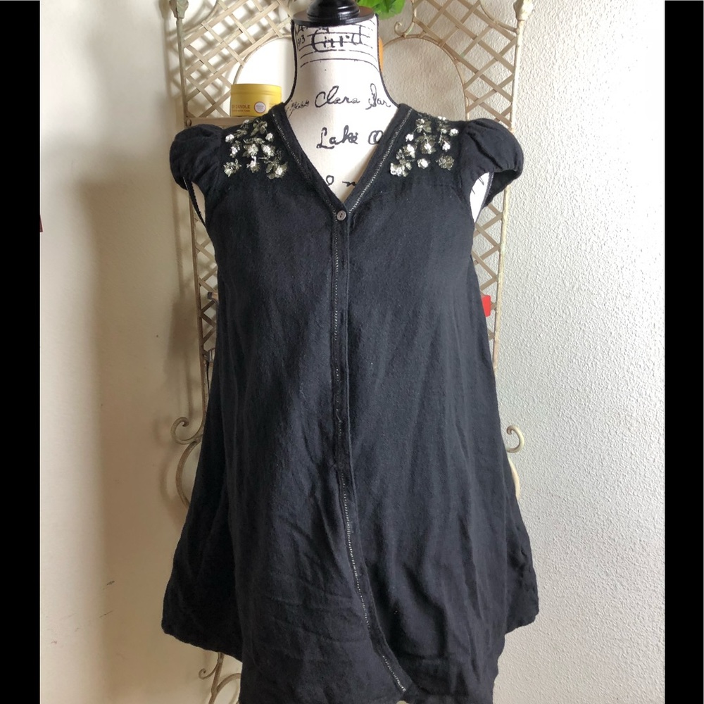 Anthropology Meadow Rue Black floral accent cape